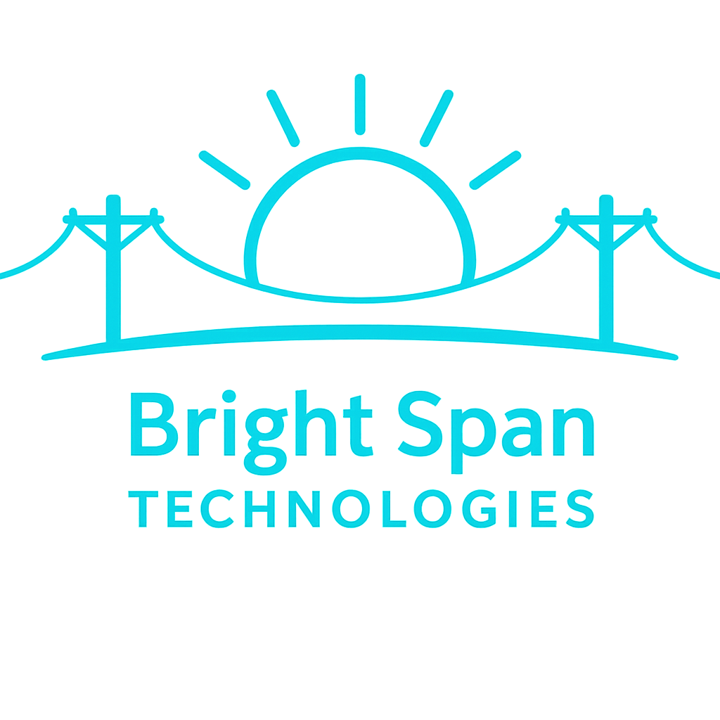 Bright Span Technologies Logo with a powerline span and the sun rising behind it